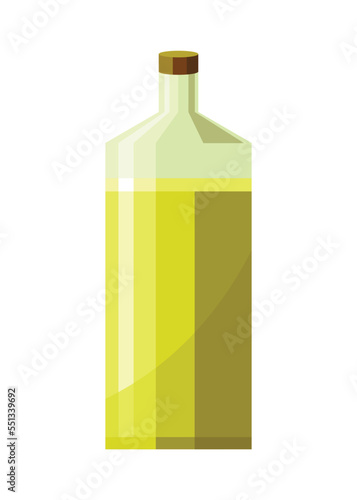 Vegetable oil bottle. Can with vitamin oil for cooking. Virgin organic healthy liquid product from seed. Isolated cartoon icon with sunflower product