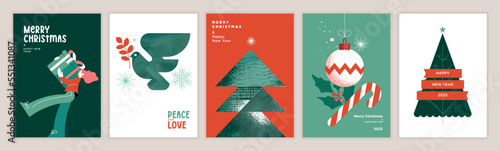 Set of Christmas and New Year greeting cards. Vector illustration concepts for graphic and web design, social media banner, marketing material.