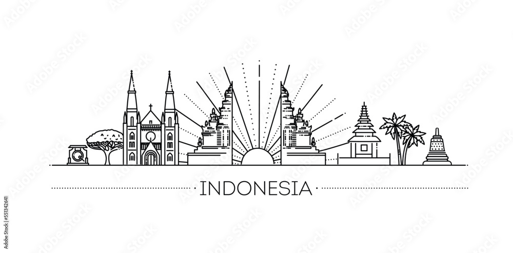 Indonesia Linear City Skyline. Vector illustration