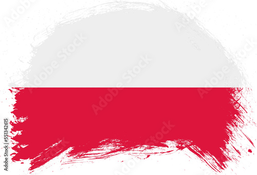 Distressed stroke brush painted flag of poland on white background