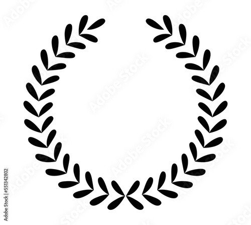 Vintage laurel wreath. Black silhouette circular sign depicting an award achievement heraldry, nobility, emblem. Laurel wreath award, winning, prize or victory