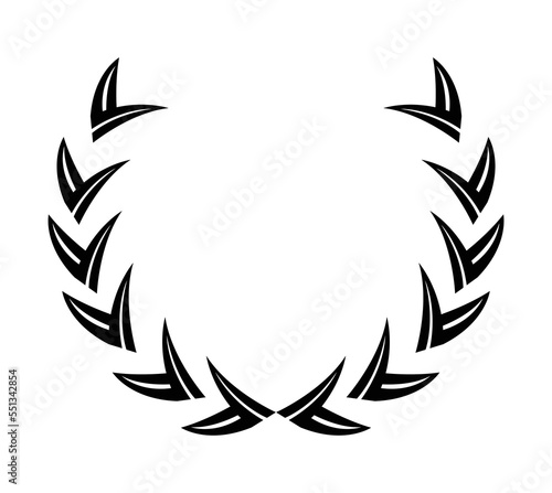 Vintage laurel wreath. Black silhouette circular sign depicting an award achievement heraldry, nobility, emblem. Laurel wreath award, winning, prize or victory