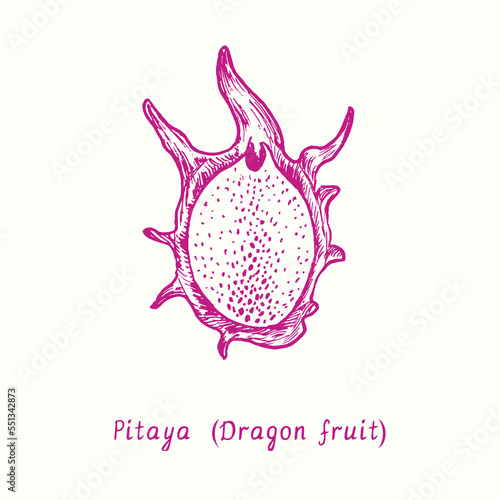 The Pitaya (dragon fruit) cut half