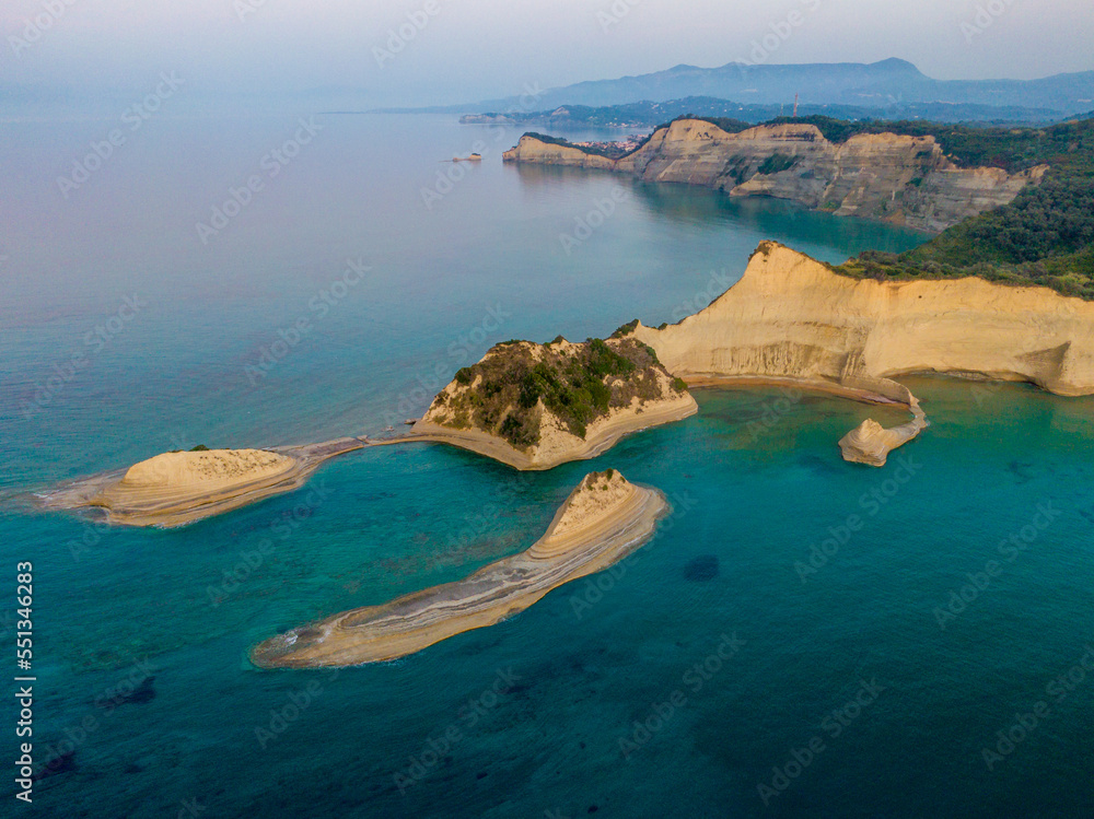 Beautiful Aerial drone  view of Akrotiri Drastis on the island of Corfu in Greece