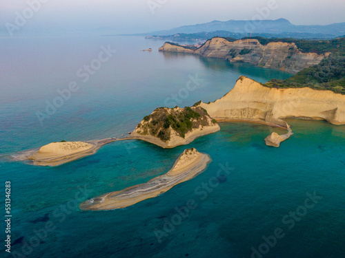Beautiful Aerial drone view of Akrotiri Drastis on the island of Corfu in Greece