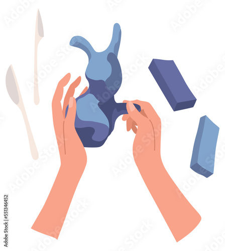 Handcraft creative workshop. Handmade hobby, creative work and art. Hands create crafts. Making decorative craftwork. Art crafts class vector banner for children