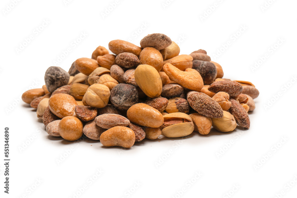 A group of almonds, pistachios, walnuts, macadamia, cashews. A group of almonds, pistachios, walnuts, macadamia, cashews.