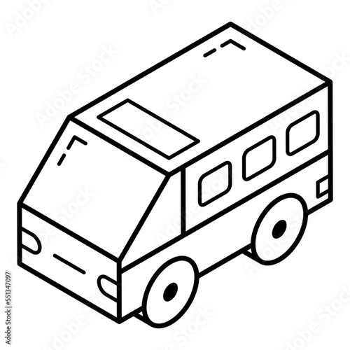 Modern linear isometric icon of fuel truck 