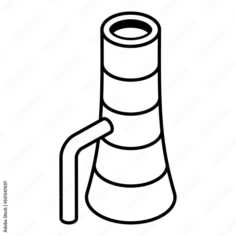 An outline isometric icon of fuel production 