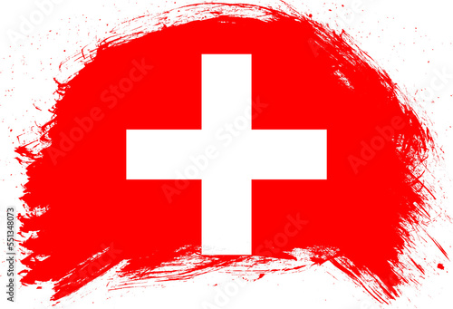 Distressed stroke brush painted flag of switzerland on white background