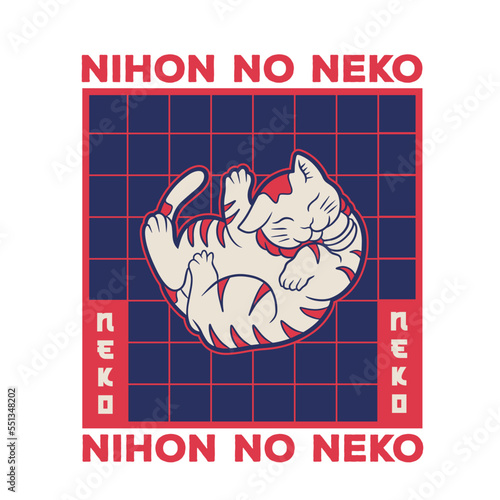 Cartoon maneki neko cat. Vector illustration