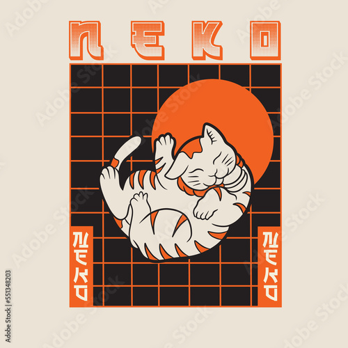 Cartoon maneki neko cat. Vector illustration
