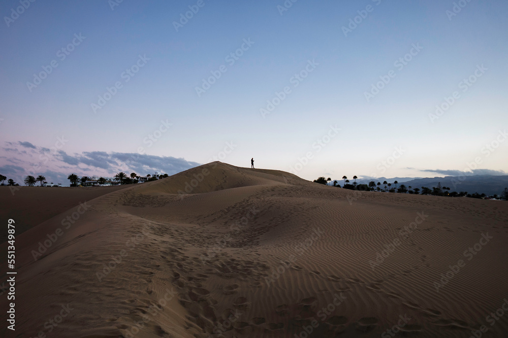 Sunrise on sand dunes with palm trees sea and mountains in the background. Sunrise on sand dunes with palm trees sea and mountains in the background.