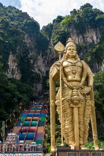 Photography Lord Murugan Hindu statue and stairs in Batu Caves Kuala Lumpur Malaysia