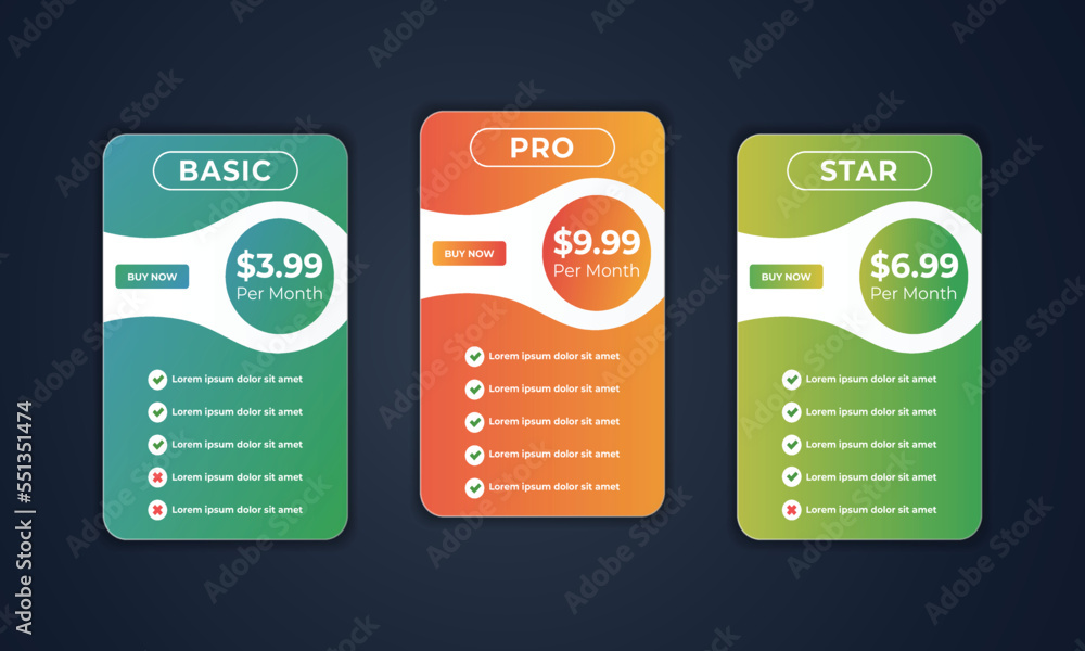 Modern gradient web pricing plan table comparison chart ui design ...