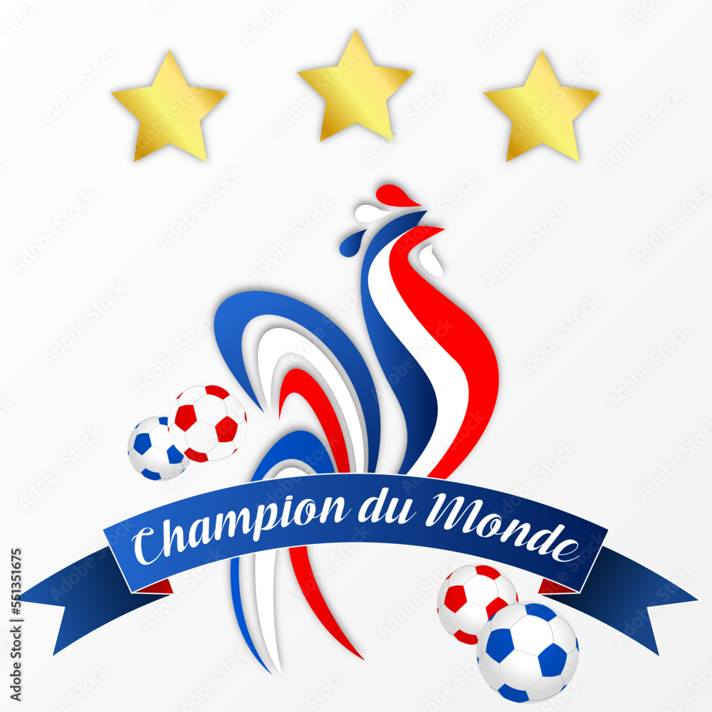 Obraz premium champion du monde - trois étoiles dorées et coq tricolcore 