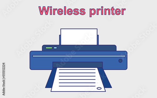 Wireless printing machine for any type of documents print. vector illustration.