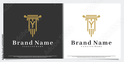 Law and latter y logo design with creative concept Premium Vector