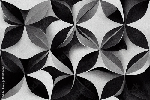 decorative black and white rosette floral pattern. repeat pattern for wallpaper, paper packaging, textile, curtains, duvet covers, print design. Generative AI