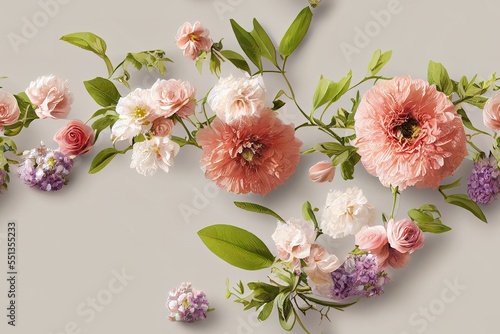 decorative flowers pattern. repeat pattern for wallpaper, paper packaging, textile, curtains, duvet covers, print design, wedding invitations. Generative AI