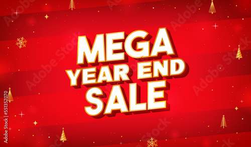 Mega Year End Sale on red background vector illustration. Holidays sale