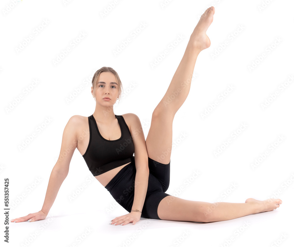 Athletic beautiful girl during exercise. Fit body Athletic beautiful girl during exercise. Fit body