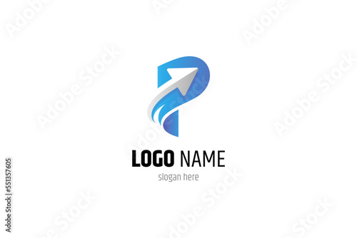 Initial P logo with up arrow combination in blue color