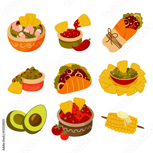 Mexican food set. cartoon illustration