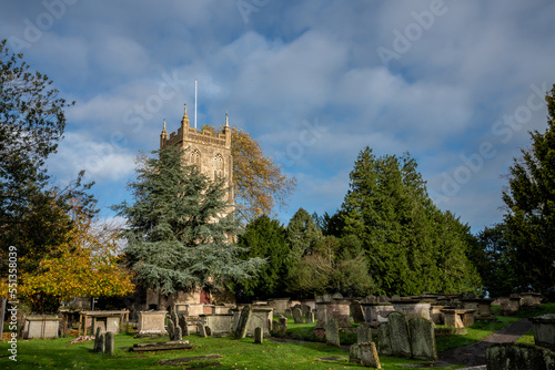 The tower of the 13th Century church of St Mary The Virgin at Berkeley, Gloucestershire, United Kingdom photo