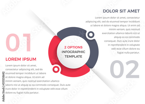 Infographic template with two steps or options, circle diagram