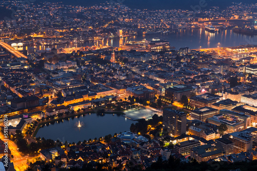 Panoramic view of Bergen (Norway) at night © Alexander Erdbeer