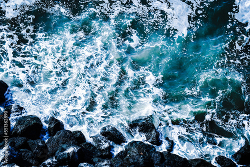 Looking down at Crashing Ocean Waves