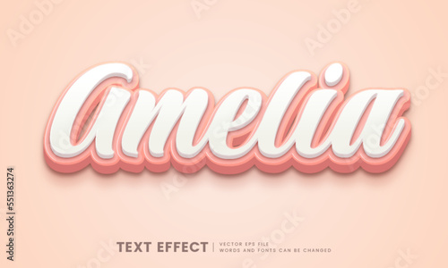 Editable 3d cute amelia text effect. fancy font style perfect for logotype, heading and title 