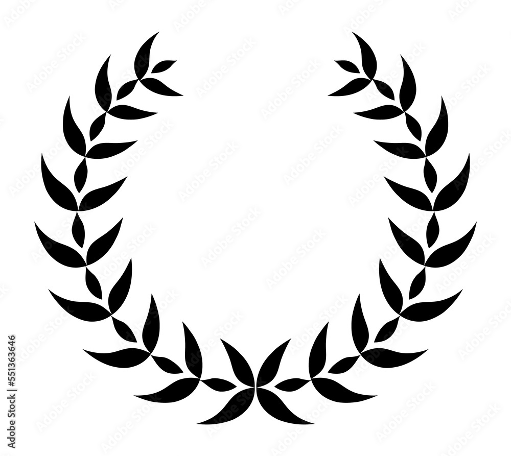 Vintage laurel wreath. Black silhouette circular sign depicting an award achievement heraldry, nobility, emblem. Laurel wreath award, winning, prize or victory