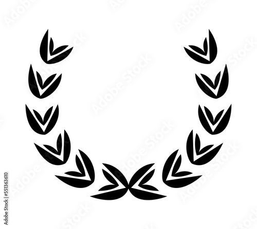 Vintage laurel wreath. Black silhouette circular sign depicting an award achievement heraldry  nobility  emblem. Laurel wreath award  winning  prize or victory