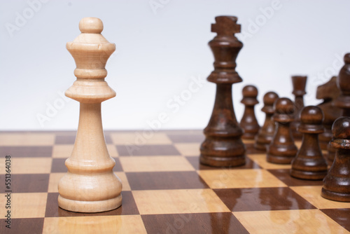 Wooden chess pieces on the chessboard