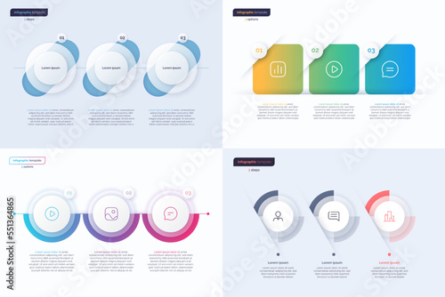 Vector modern infographic templates composed of 3 shapes
