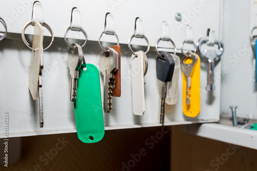 Key tags hanging in the closet.