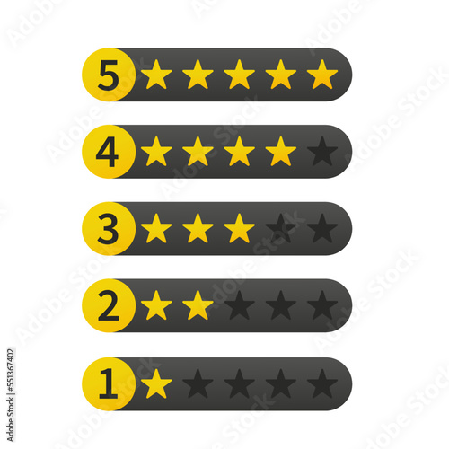 Star rating feedback signs in flat style with numbers from 1 to 5. Vector illustration