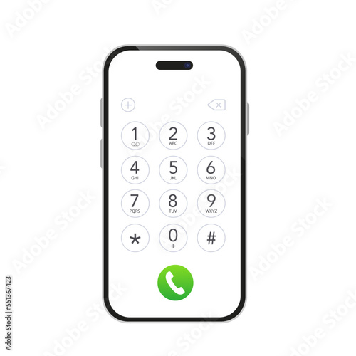 Phone keyboard with numbers and letters for the phone. User interface keyboard for smartphone. Keyboard template in a device with a touch screen. Vector illustration