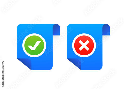Free Download Document with a check mark and a cross Yes No check mark sign on clipboard Lined paper notebook. Document icon. Vector illustration - GFXLoad