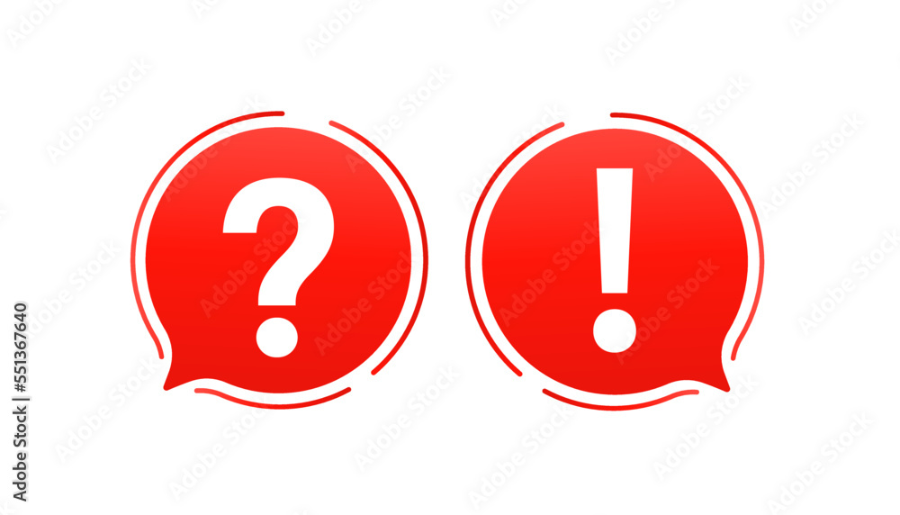 Exclamation mark and question mark in bubble shape, warning logo. Vector illustration Exclamation mark and question mark in bubble shape, warning logo. Vector illustration