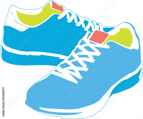 Four color vector illustration of a pair of sneakers