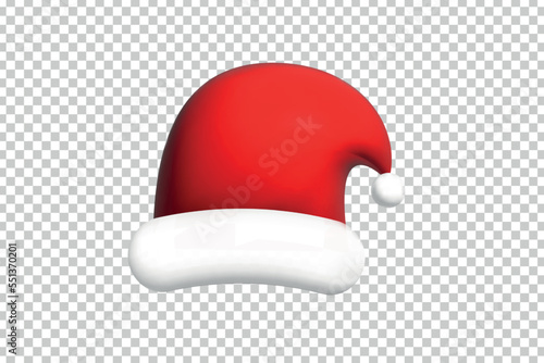 Vector 3D isolated Santa Claus hat on the transparent background. Concept of Merry Christmas and Happy New Year.