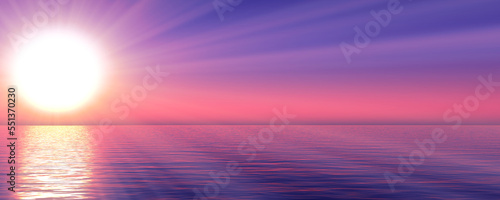 Fototapeta Naklejka Na Ścianę i Meble -  sunset sea sun ray clear sky. 3d rendering