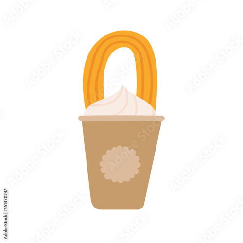 Churros with ice cream. Churros or churro, traditional Spanish and Mexican food - dessert. For menu, sign, banner, poster