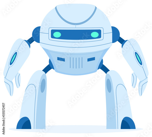 Cartoon robot, modern digital cyborg. Innovation technology machine, robotic mascot flat vector illustration on white background