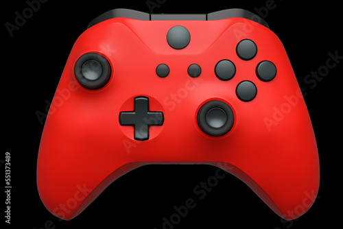 Realistic red joystick for video game controller on black background