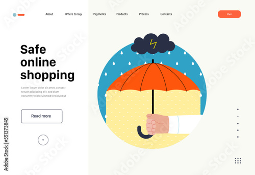 Safe online shopping - Online shopping and electronic commerce series - modern flat vector concept illustration of a hand holding an umbrella. Promotion, discounts, sale and online orders concept