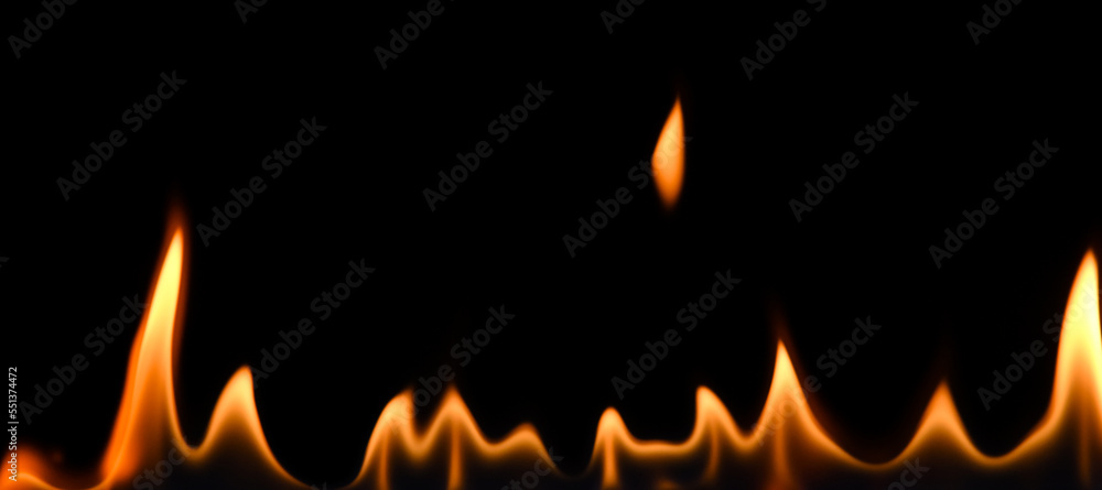 Close up fire flames isolated on black background Close up fire flames isolated on black background